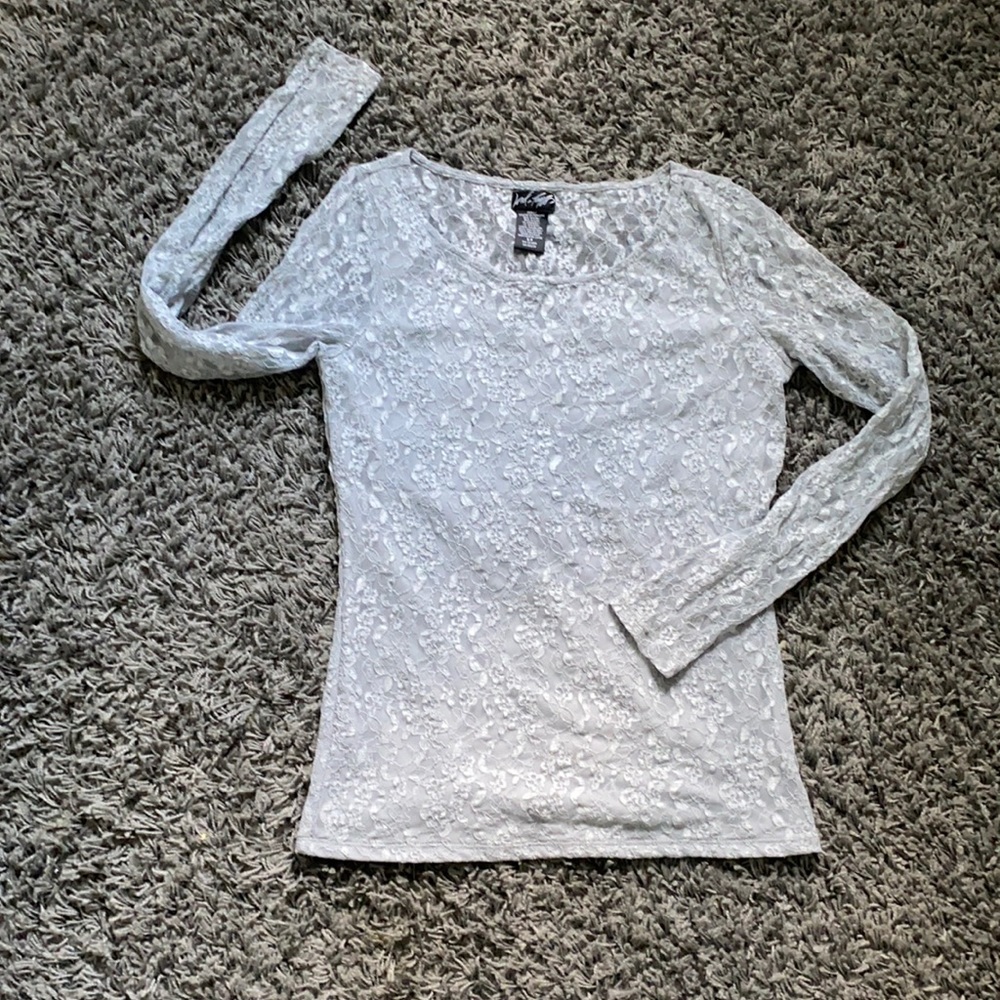 Baby blue lace mesh long sleeve top